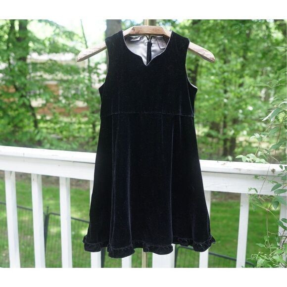 Vintage Other - Vintage 90s Hearts & Flowers Girls Black Velvet Sleeveless Dress